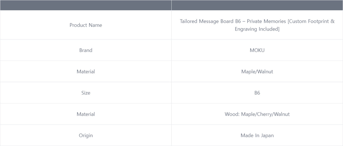 Tailored Message Board B6 – Private Memories [Custom Footprint & Engraving Included]